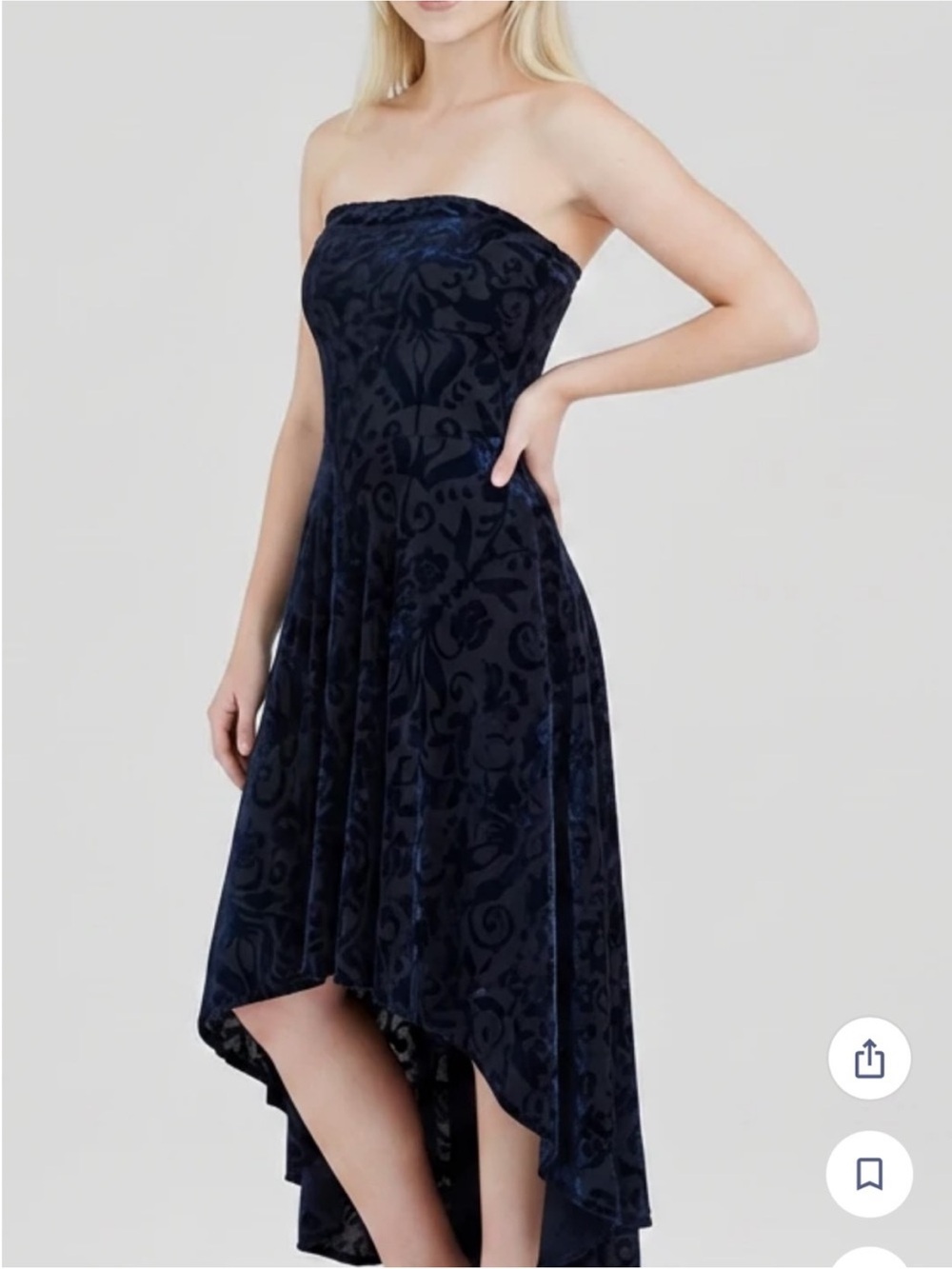 Strapless Velvet High-Low Dress